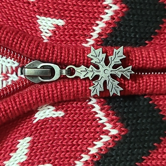 Fair Isle Breckenridge petite Large Full Zip Caridgan Sweater Red White Black - Picture 6 of 11